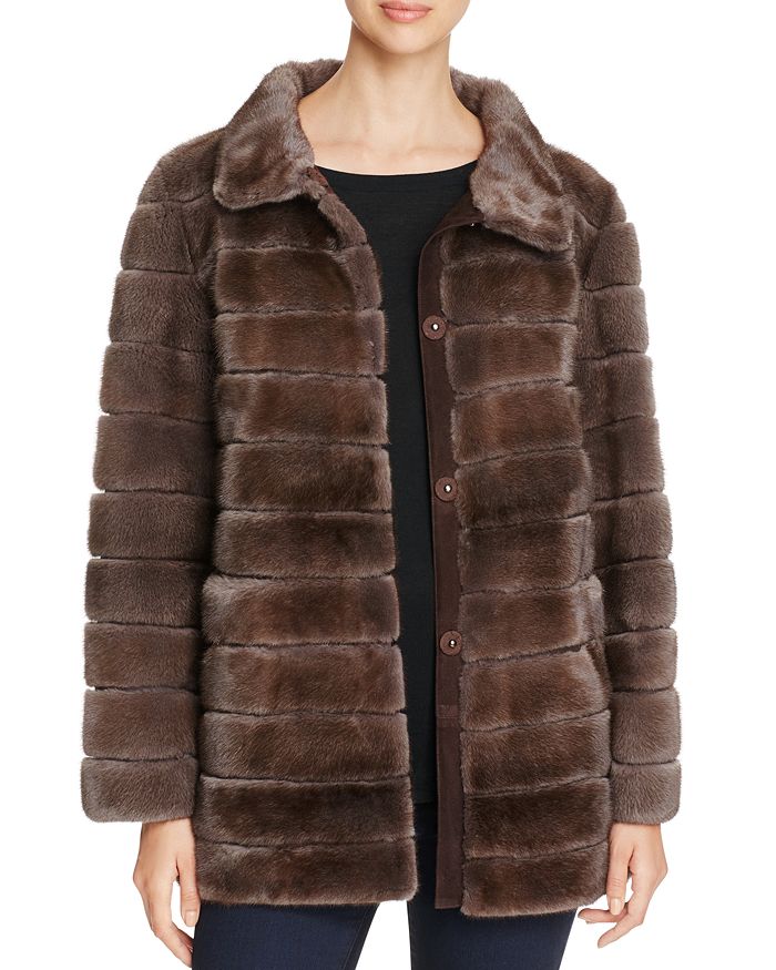 Maximilian Furs Suede Trim Mink Fur Coat - 100% Exclusive | Bloomingdale's