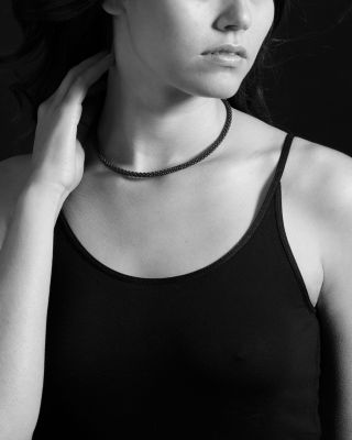 Ceramic, Sterling Silver & 18K Yellow Gold Black Caviar Necklace, 18"