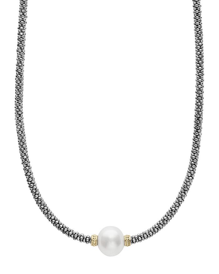 LAGOS STERLING SILVER & 18K YELLOW GOLD LUNA NECKLACE WITH CULTURED FRESHWATER PEARL, 18,04-80969-M18