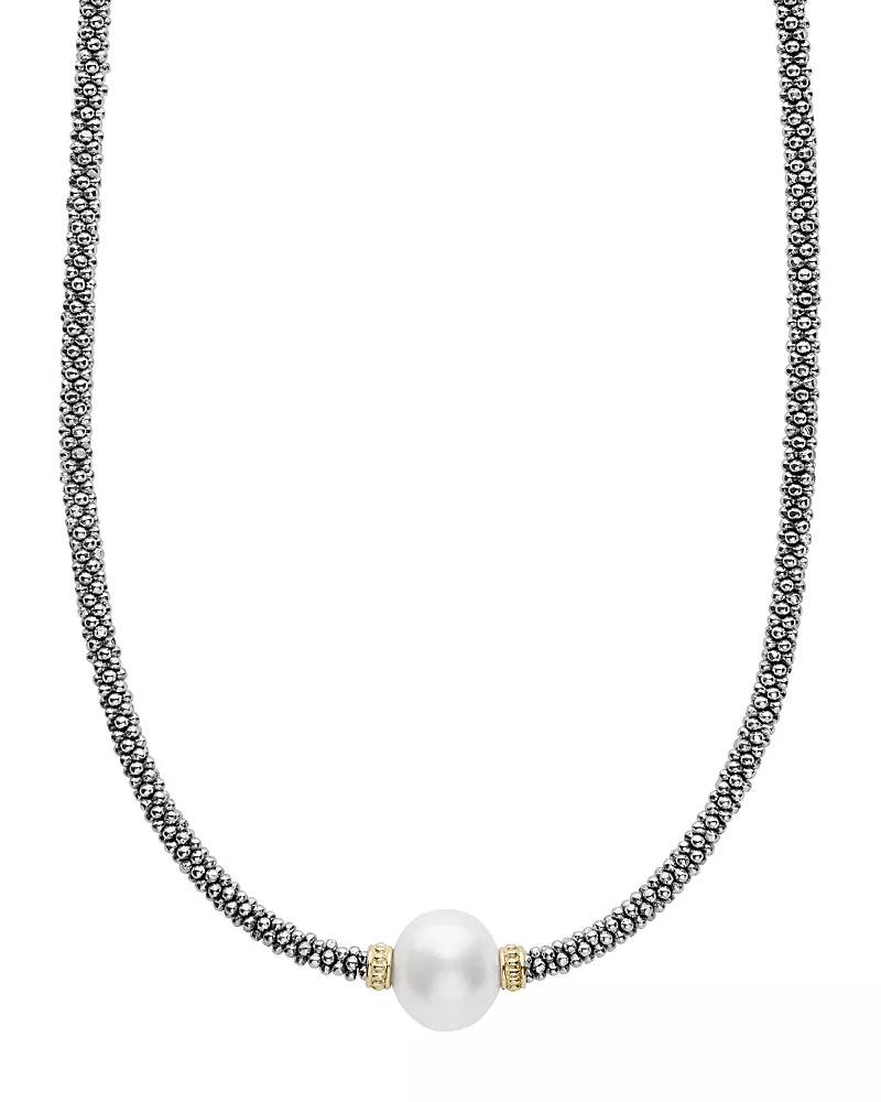 Lagos 18K Gold and Sterling Silver Luna Rope Necklace with Cultured Freshwater Pearl, 16