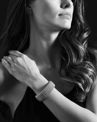 Sterling Silver Caviar Wide Bracelet