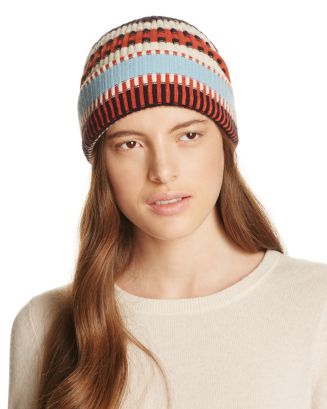 Tory Burch new Nova Stripe Knit Beanie Multicolor One Size Ribbed Ribbed Knit Cashmere Beanie: Women main image 2