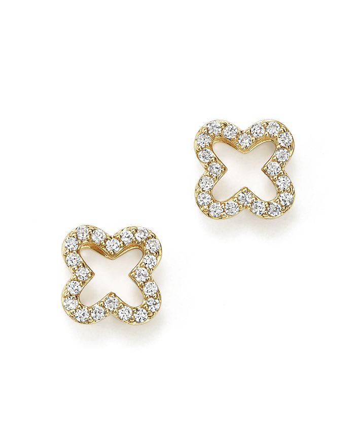 Bloomingdale's Diamond Clover Stud Earrings In 14k Yellow Gold, 0.20 Ct. T.w. - 100% Exclusive In White/gold