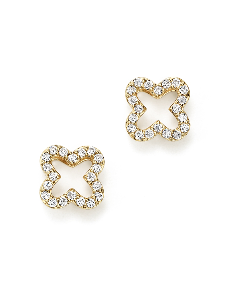 Diamond Clover Stud Earrings in 14K Yellow Gold, 0.20 tcw