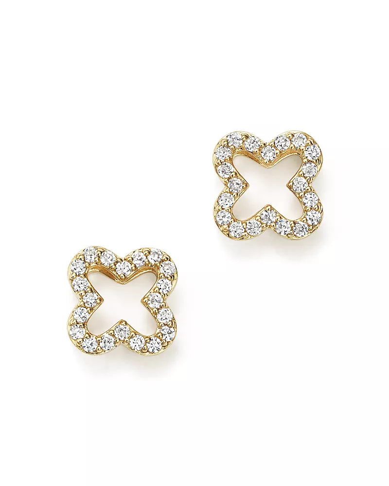 Diamond Clover Stud Earrings in 14K Yellow Gold, 0.20 tcw