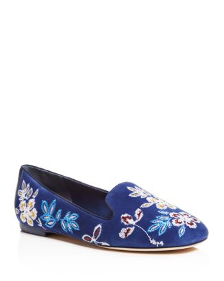 Tory Burch Floral Embroidered Smoking Slippers | Bloomingdale's