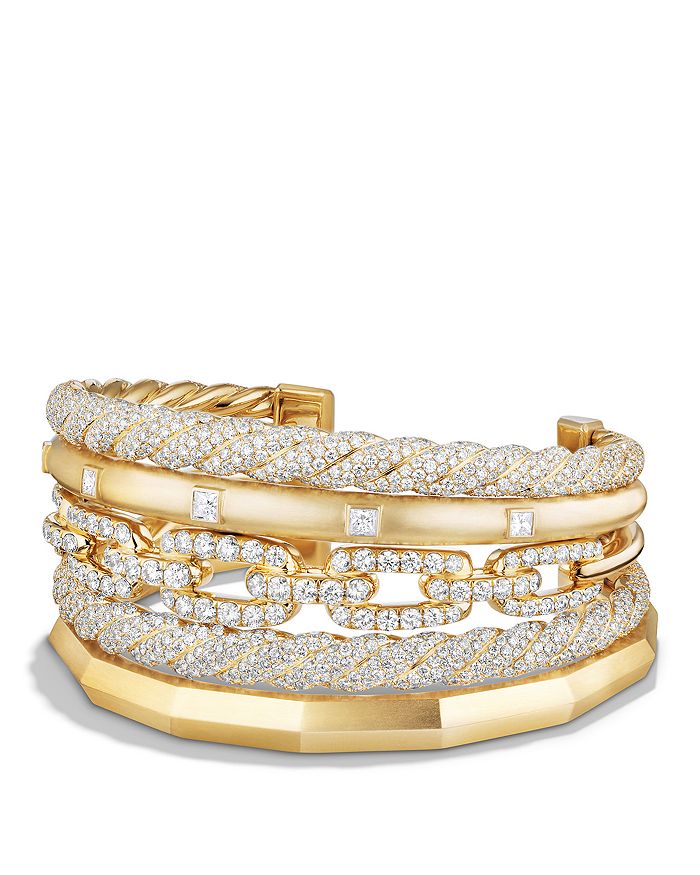 David Yurman Stax Five Row Cuff Bracelet With Diamonds In 18k Gold In White/gold