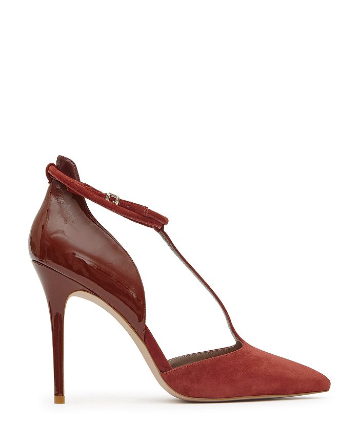 REISS Cary Patent Leather and Suede T Strap Pumps | Bloomingdale's