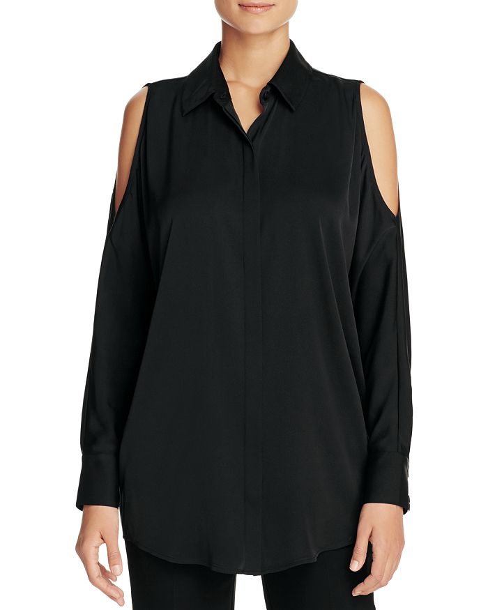 DKNY Cold Shoulder Silk Blouse 100 Exclusive Bloomingdale s