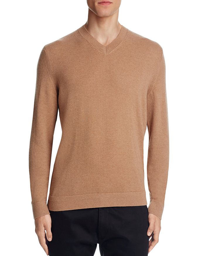 Luxury Collection Pure Cashmere Contemporary Fit V-neck Sweater with Tipping