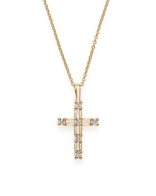 Bloomingdale's - 14K Yellow Gold Diamond Cross Pendant Necklace, 16"