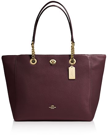 COACH Turnlock Chain Tote in Polished Pebble Leather | Bloomingdale's