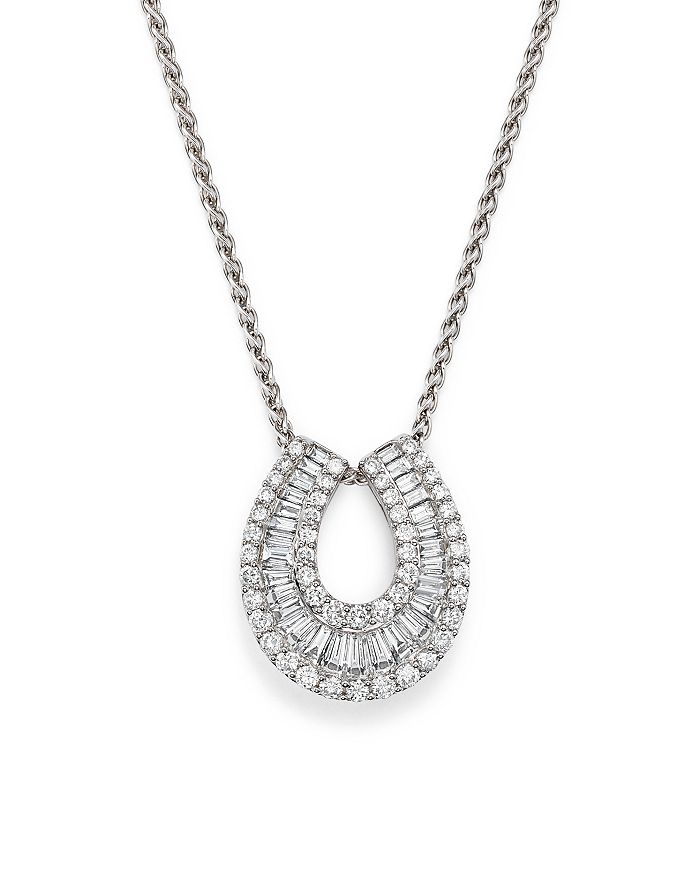Bloomingdale's Diamond Round And Baguette Horseshoe Pendant Necklace In 14k White Gold, 2.0 Ct. T.w. - 100% Exclusi