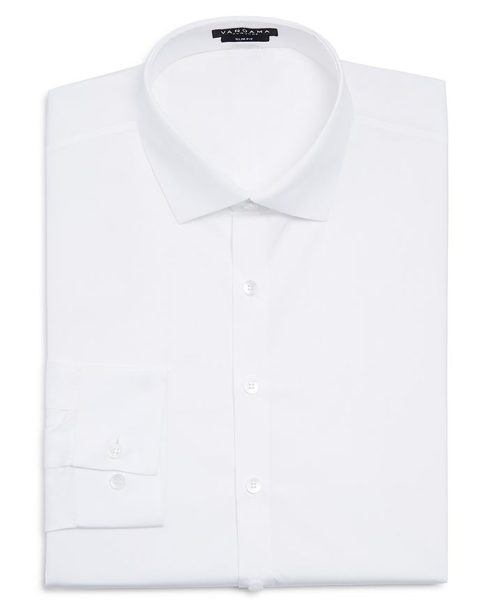 Vardama Park Ave Solid Stain Resistant Slim Fit Dress Shirt In White