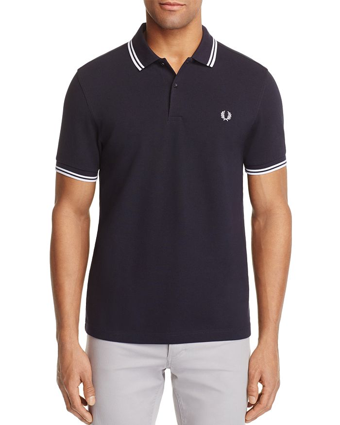 Shop Fred Perry Twin Tipped Slim Fit Polo In Navy/white