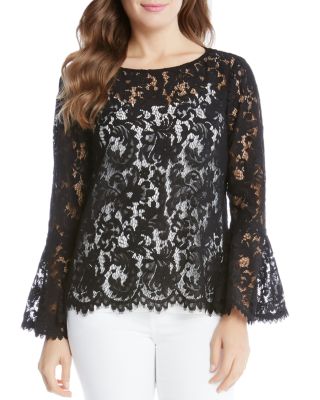 Karen Kane - Sheer Lace Bell Sleeve Top