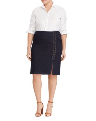 Ralph Lauren Plus Lace-Up Denim Pencil Skirt | Bloomingdale's