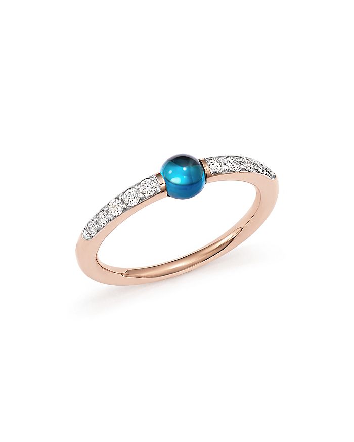 Shop Pomellato M'ama Non M'ama Ring With London Blue Topaz And Diamonds In 18k Rose Gold In Blue/rose