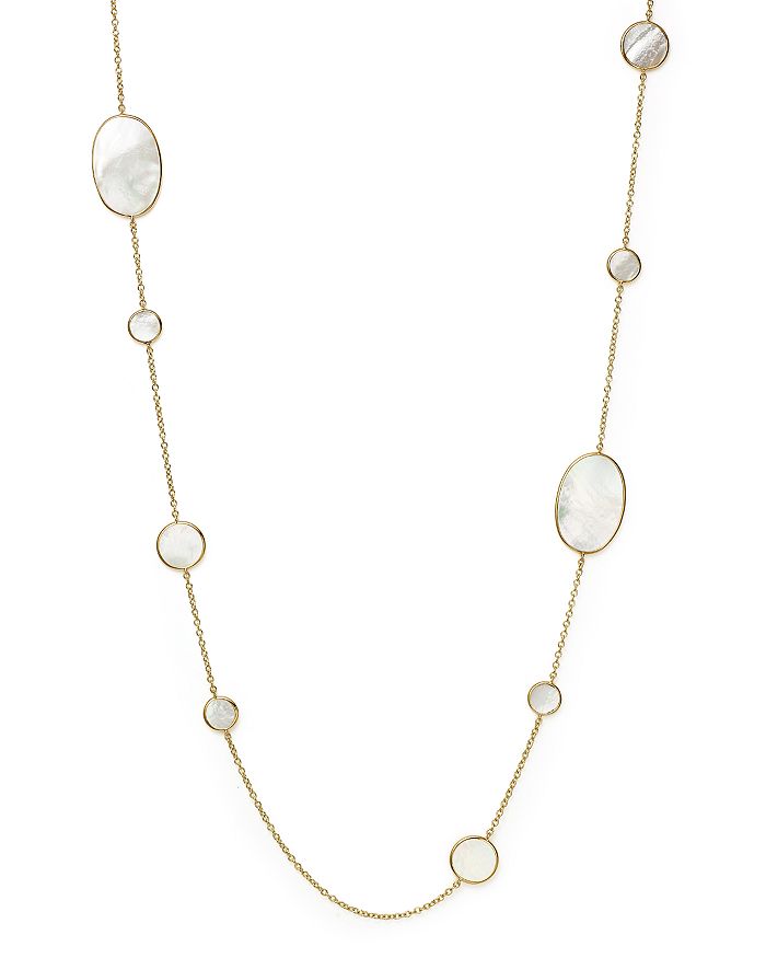 Shop Ippolita 18k Yellow Gold Polished Rock Candy Circle Oval Station Necklace In Mother-of-pearl, 37 In White/gold