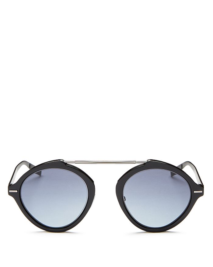 Dior Systems Mirrored Brow Bar Round Sunglasses, 49mm In Black/matte Black