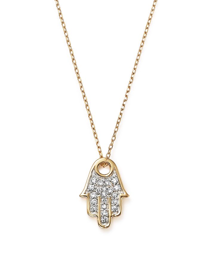 Adina Reyter 14k Yellow Gold Pave Diamond Hamsa Pendant Necklace, 15 In White/gold