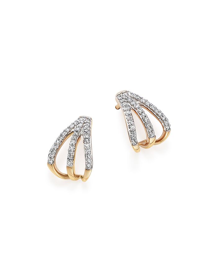 Adina Reyter 14k Yellow Gold Pave Diamond Triple Huggie Hoop Earrings In White/gold