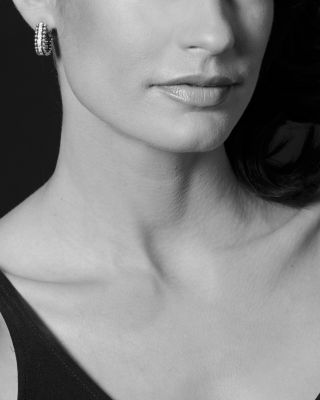 Sterling Silver Caviar Spark Diamond Oval Hoop Earrings