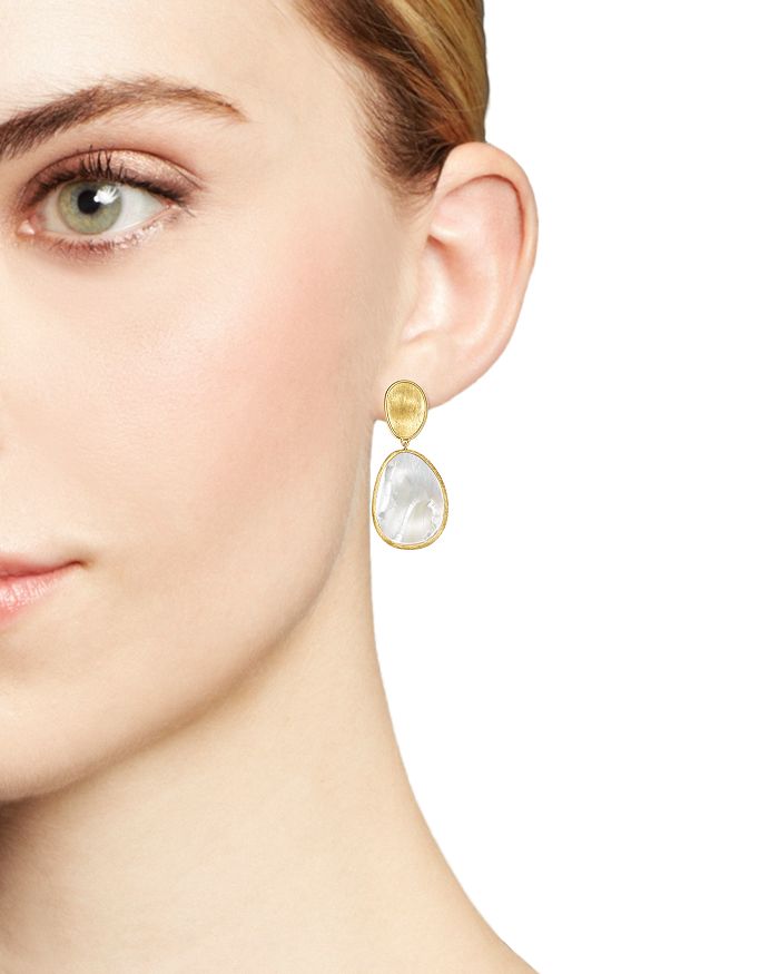 Shop Marco Bicego 18k Yellow Gold Lunaria Mother-of-pearl Two-drop Earrings In White/gold