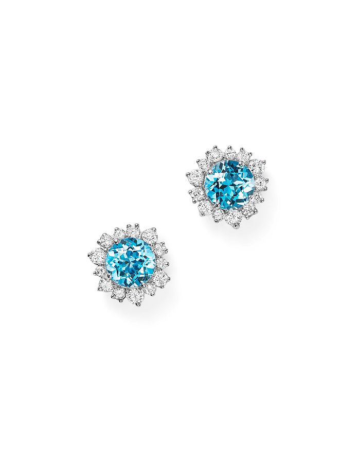 Bloomingdale's - Gemstone & Diamond Halo Stud Earrings in 14K White Gold, 0.30 ct. t.w. - 100% Exclusive
