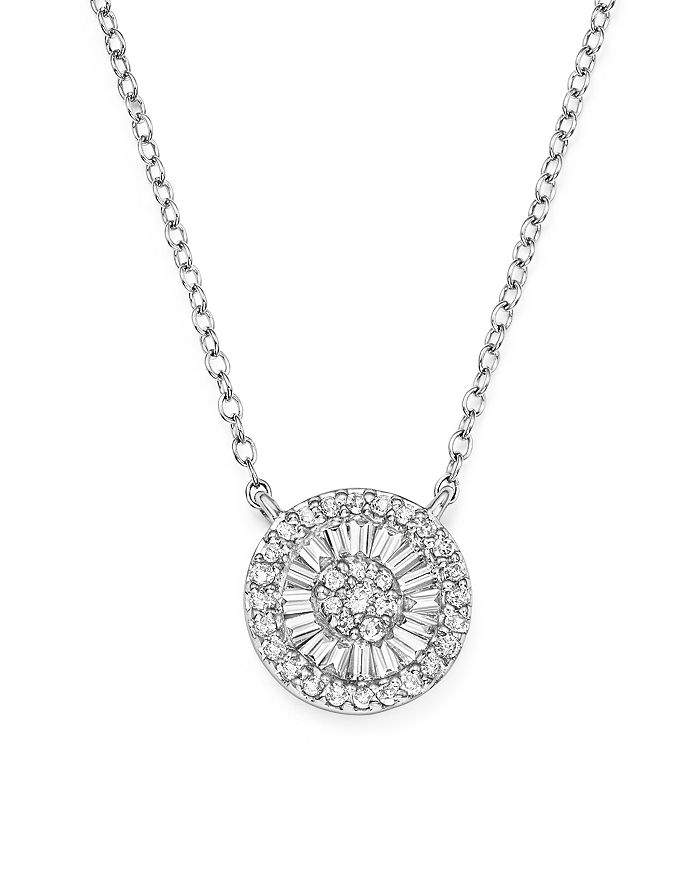 Bloomingdale's Diamond Round And Baguette Cluster Pendant Necklace In 14k White Gold, 0.30 Ct. T.w. - 100% Exclusiv