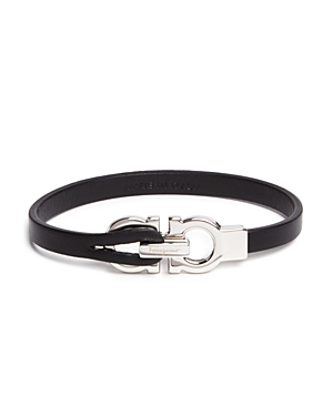 Shop Ferragamo Salvatore  Men's Double Gancini Leather Bracelet In Navy