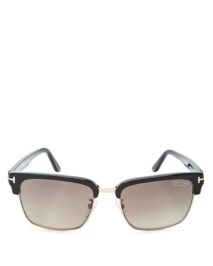 Shop Tom Ford Polarized River Square Sunglasses, 57mm In Shiny Black/polarized Gray Gradient