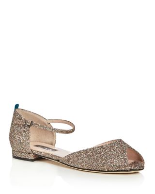 glitter peep toe flats