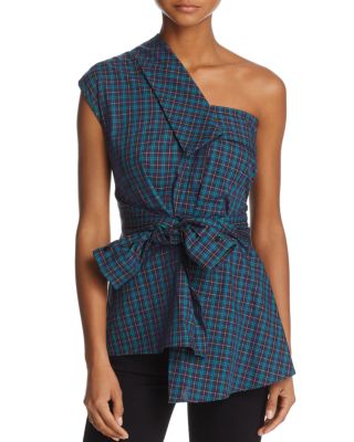 PETERSYN Hadley Plaid One Shoulder Top Bloomingdale s