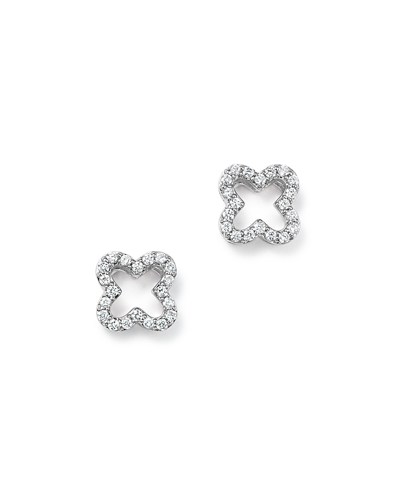 Diamond Clover Stud Earrings in 14K White Gold, .20 tcw