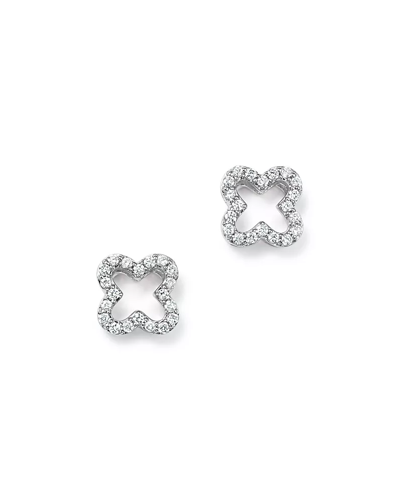 Diamond Clover Stud Earrings in 14K White Gold, .20 tcw