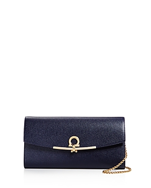 Ferragamo Continental Gancino Clip Score Mini Bag In Mirto Blue/gold