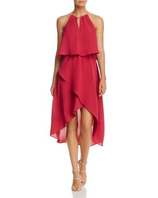 Adrianna Papell Necklace-Halter Ruffled High/Low Dress | Bloomingdale's