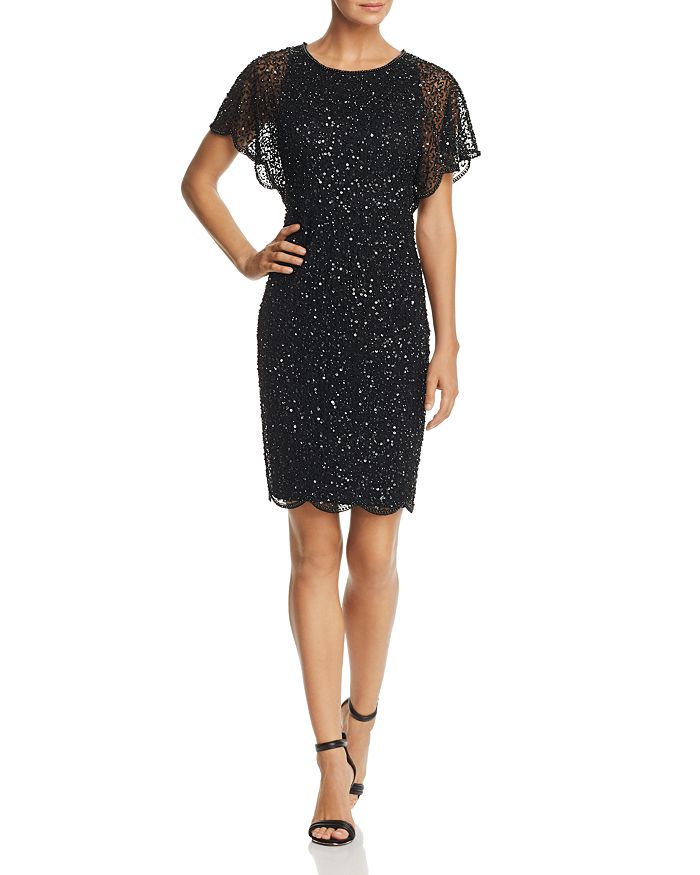 Adrianna Papell Beaded Flutter-Sleeve Dress | Bloomingdale's
