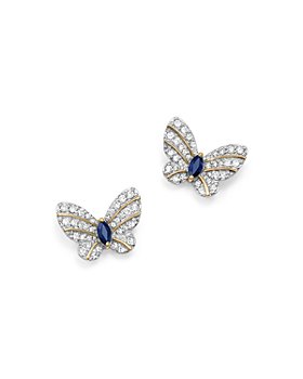 Bloomingdale's - Diamond and Blue Sapphire Butterfly Stud Earrings in 14K Yellow Gold - 100% Exclusive