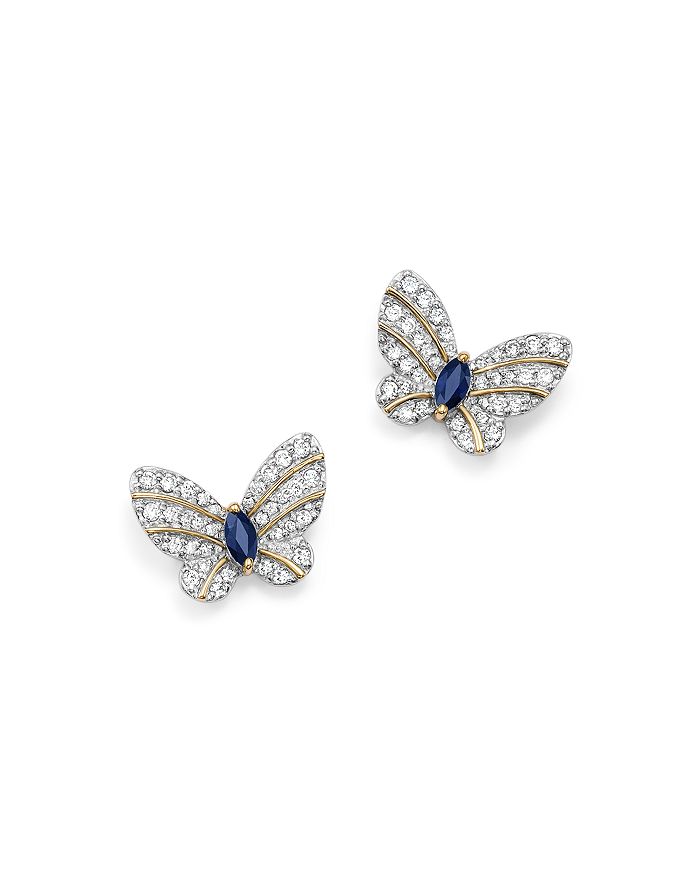 Bloomingdale's Diamond And Blue Sapphire Butterfly Stud Earrings In 14k Yellow Gold - 100% Exclusive In Multi/gold