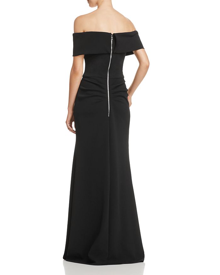 Shop Aqua Off-the-shoulder Scuba Crepe Gown - 100% Exclusive In Black