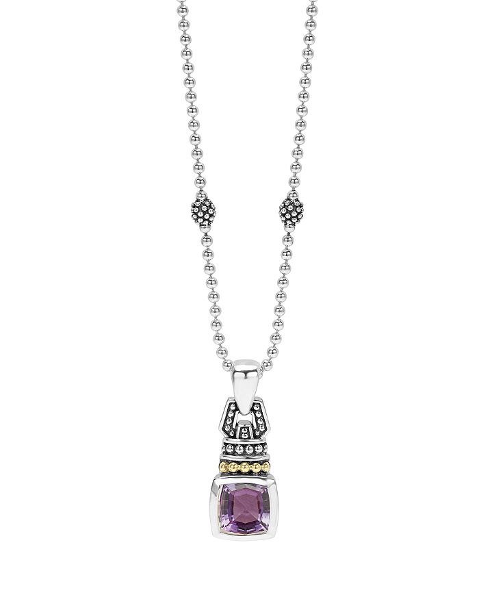 Shop Lagos 18k Gold And Sterling Silver Caviar Color Necklace With Amethyst, 16 In Purple/silver