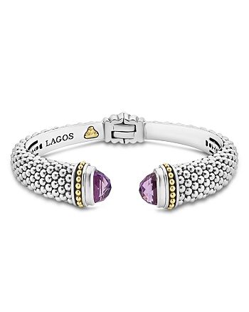 LAGOS - 18K Gold and Sterling Silver Caviar Color Amethyst Cuff, 12mm
