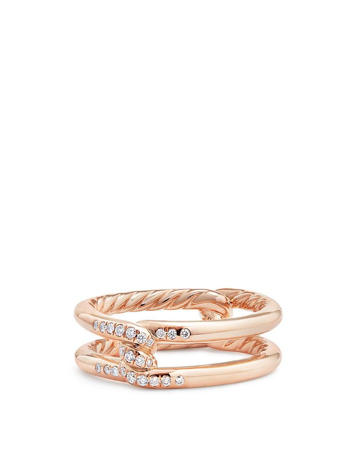 David Yurman Continuance Knot Ring With Diamonds In 18k Rose Gold In White/rose Gold