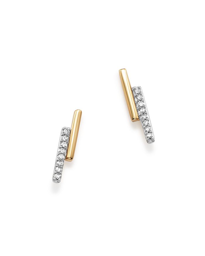 Adina Reyter 14k Yellow Gold Pave Diamond Crossover Bar Stud Earrings In White/gold