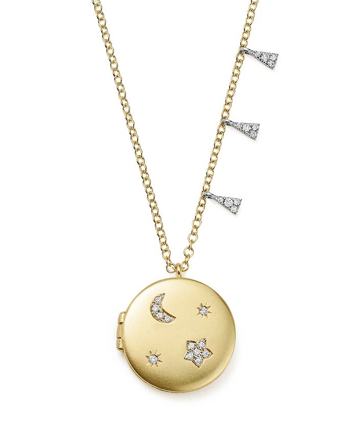 Meira T 14K White and Yellow Gold Diamond Moon and Star Locket