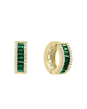 Bloomingdale's - Emerald and Diamond Hoop Earrings in 14K Yellow Gold - 100% Exclusive