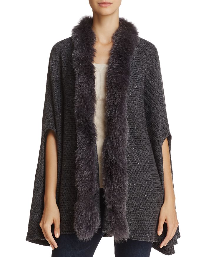 Regina Fox Fur Trim Ruana | Bloomingdale's