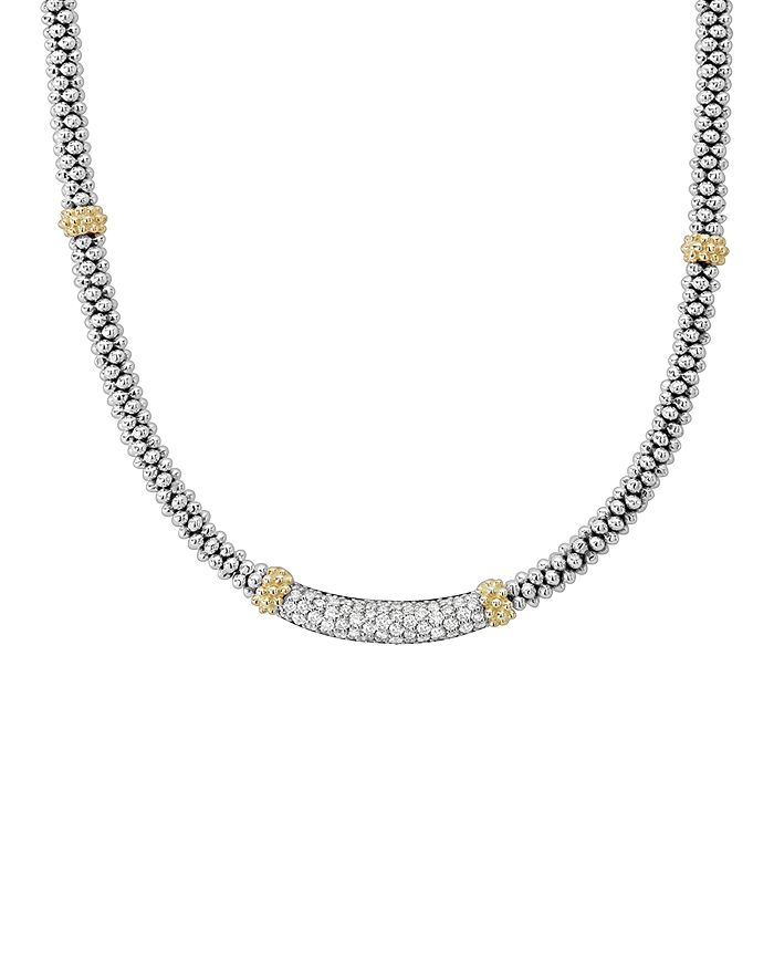 Shop Lagos 18k Gold And Sterling Silver Diamond Lux Station Necklace, 16 In White/silver